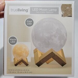 TrueLiving LED Moon Lamp 2 Color Options Cool & Warm with Wood Stand New‎